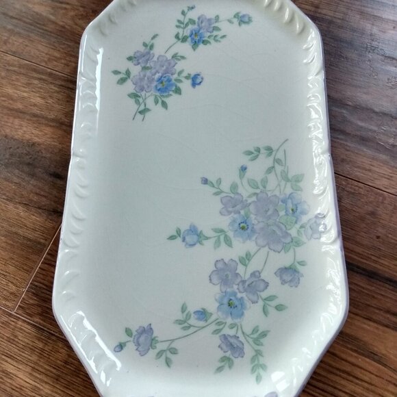 Vintage Blue Bell Flower Ceramic Tray Furukawa Japan Rectangular 12"x6.5" - Picture 6 of 12